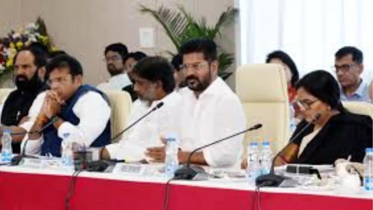 Telangana Chief Minister A Revanth Reddy in a meeting with state government officials