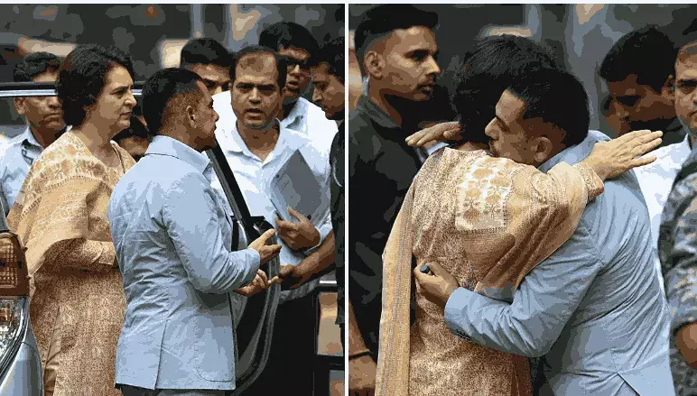 Robert Vadra & Priyanka Gandhi Share A Warm Hug Outside ED Office