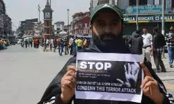 protest in srinagar against pahalgam terror attack