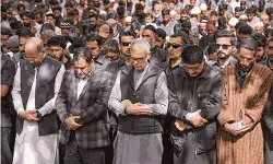 J-K Chief Minister Omar Abdullah attends the funeral prayers of Syed Adil Hussain Shah
