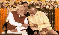 Prime Minister Narendra Modi and Andhra Pradesh Chief Minister N Chandrababu Naidu