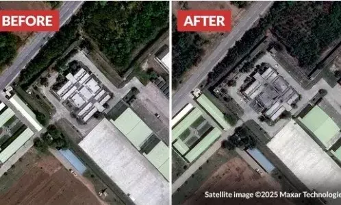Murid air base in Pakistan before and after Indias strikes under Operation Sindoor (Maxar Technologies )