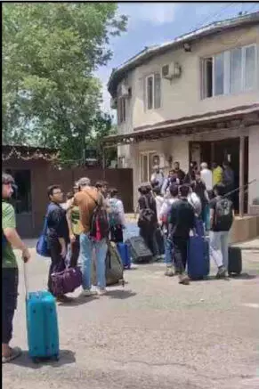 Jammu and Kashmir students after they arrived in Armenia from Iran Jammu and Kashmir students after they arrived in Armenia from Iran