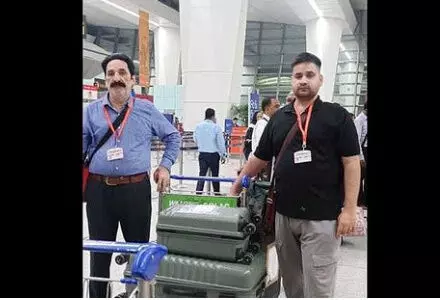 Syed Ghazanfar Abbas with his son Sarwar Abbas at airport while leaving for Iraq and Iran. (File photo)